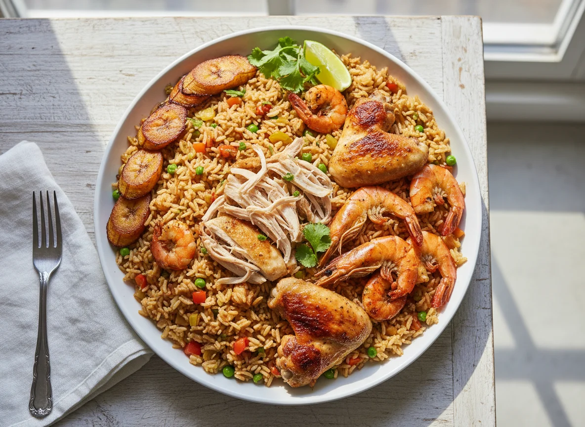 Mixed Rice with Chicken, Prawns and Plantain photo
