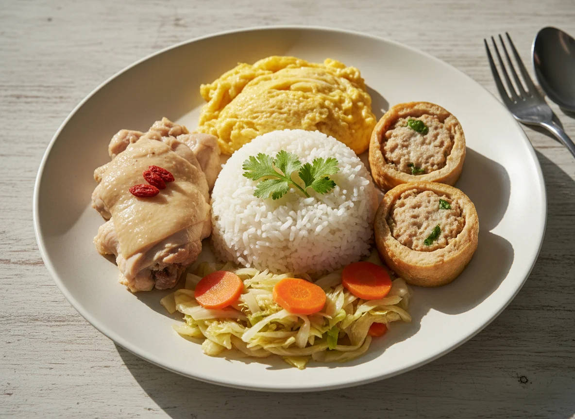 Mixed Rice with Chicken, Tofu, Vegetables, and Rice photo