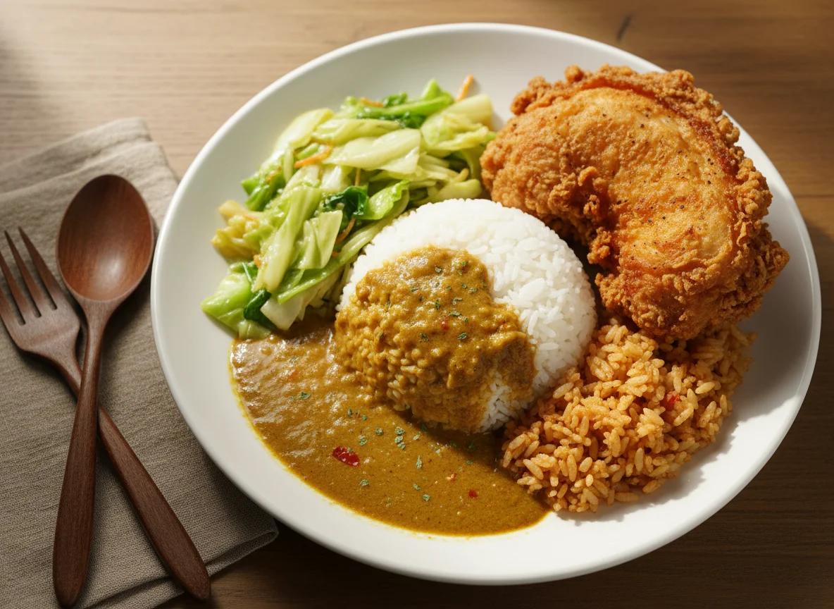 Mixed Rice with Curry and Fried Chicken photo