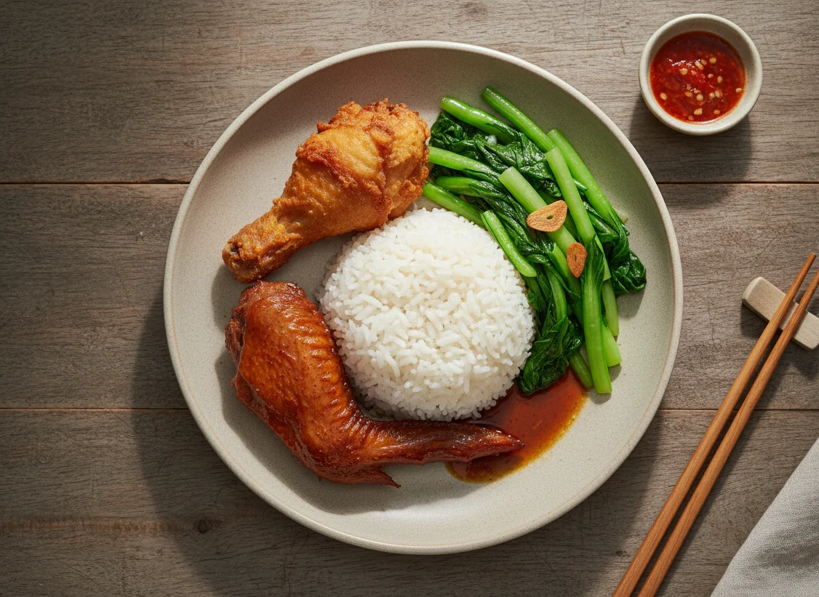 Mixed Rice with Fried Chicken and Vegetables photo