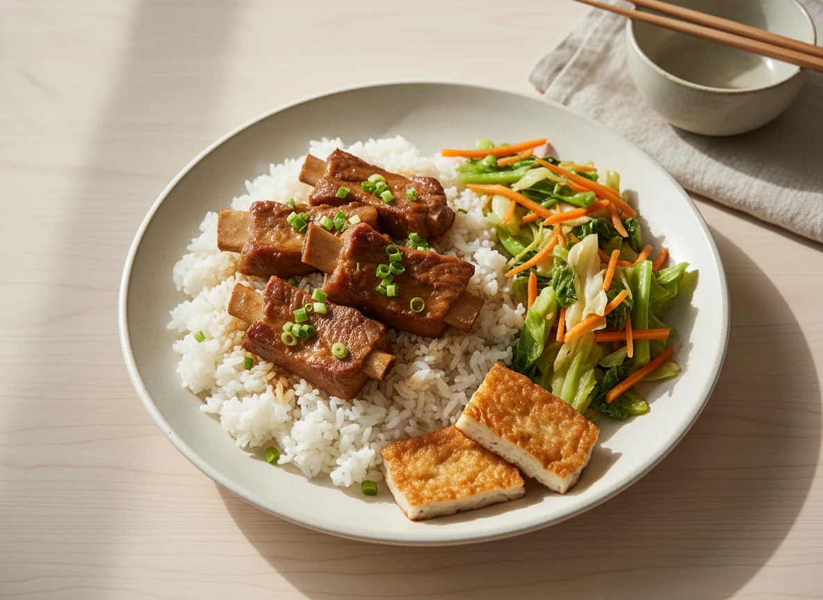 Mixed Rice with Pork Ribs and Vegetables photo