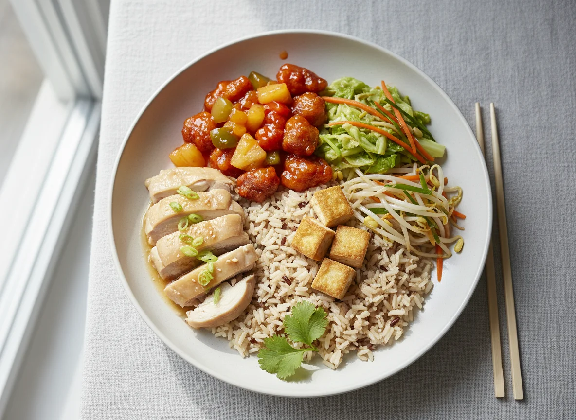 Mixed Rice with Steamed Chicken and Sweet and Sour Pork photo