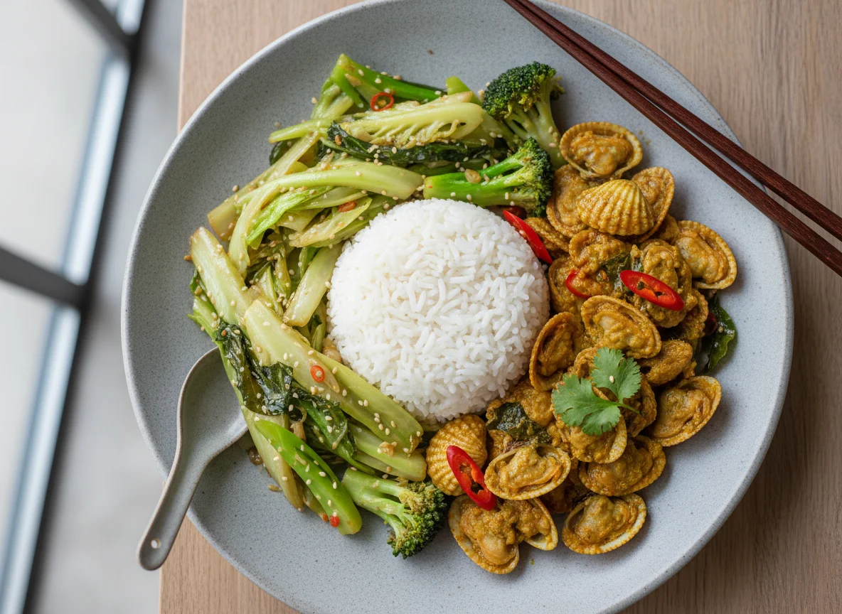 Mixed Rice with Stir-fried Vegetables and Cockles photo