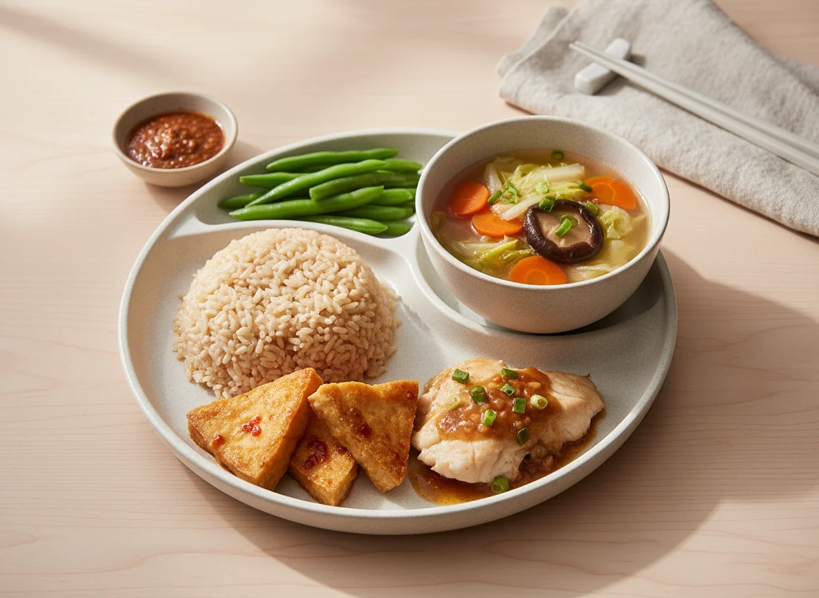 Mixed Rice with Tofu, Fish, and Soup photo