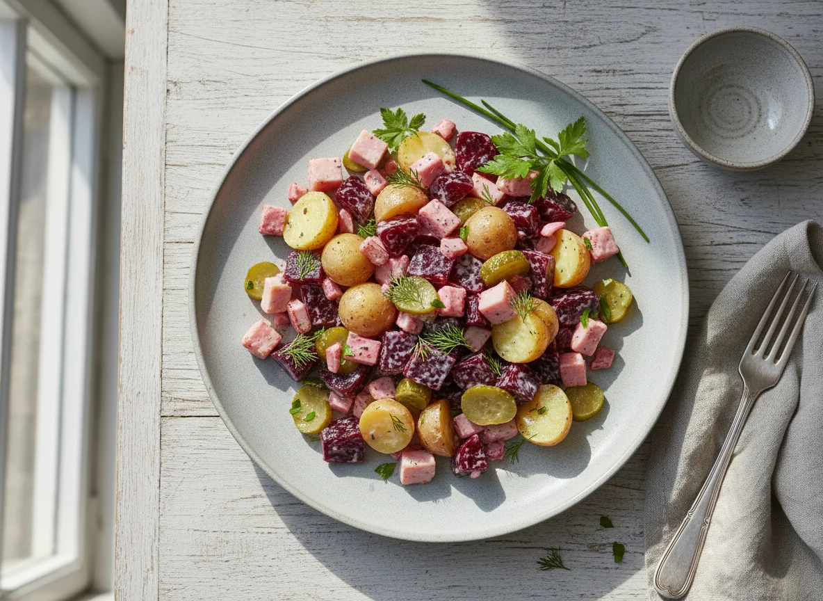 Mixed Root Vegetable Salad with Turkey Ham photo