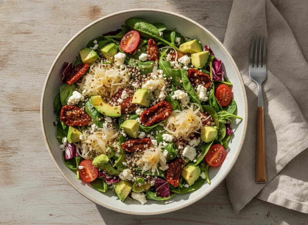 Mixed Salad Bowl with Avocado, Feta, and Quinoa photo