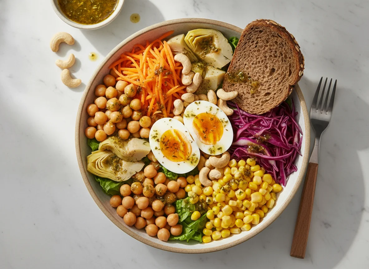 Mixed Salad Bowl with Chickpeas and Egg photo