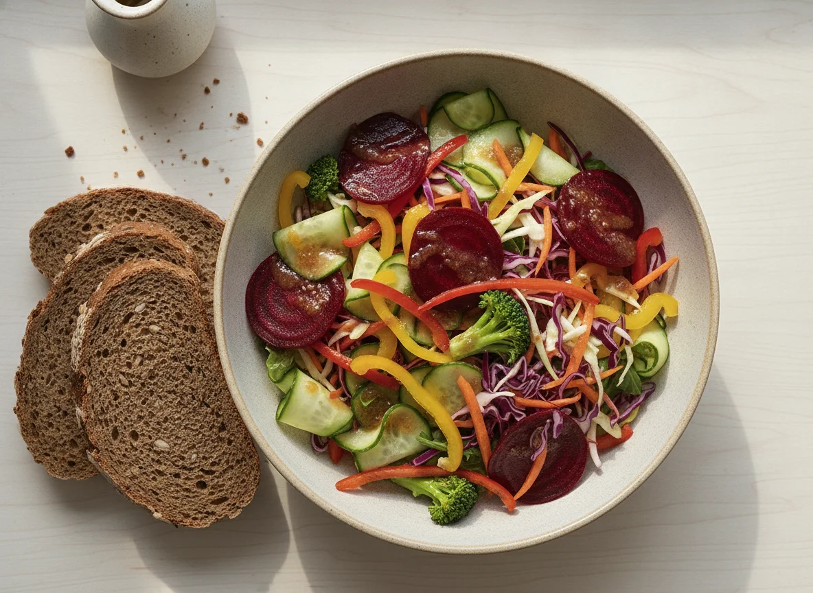Mixed Salad Bowl with Dark Bread photo