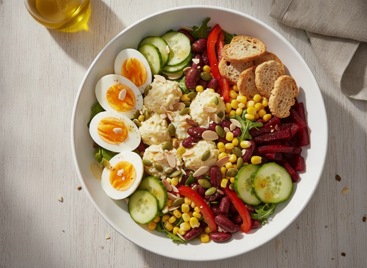 Mixed Salad Bowl with Egg and Seeds photo