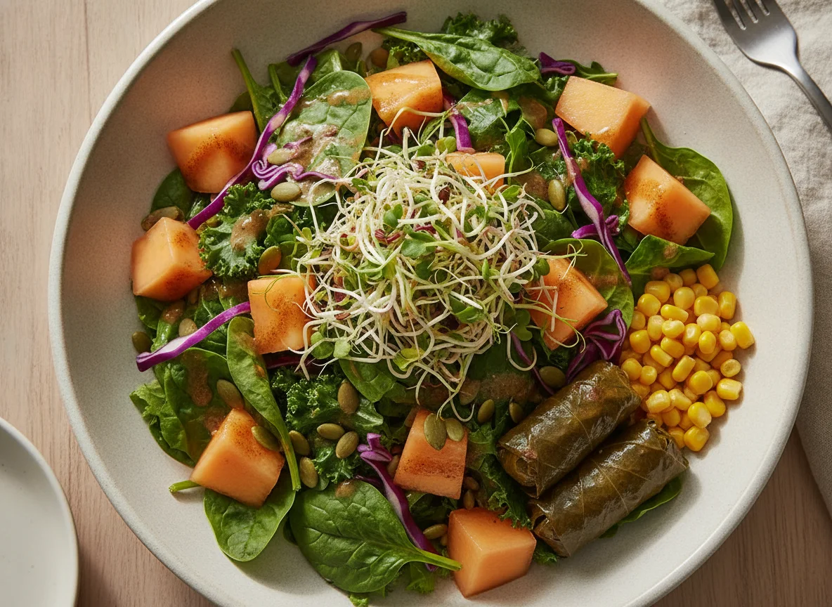 Mixed Salad Bowl with Melon and Seeds photo