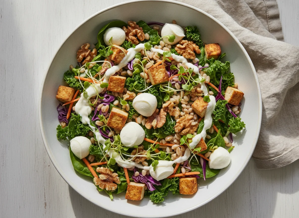 Mixed Salad Bowl with Mozzarella and Walnuts photo