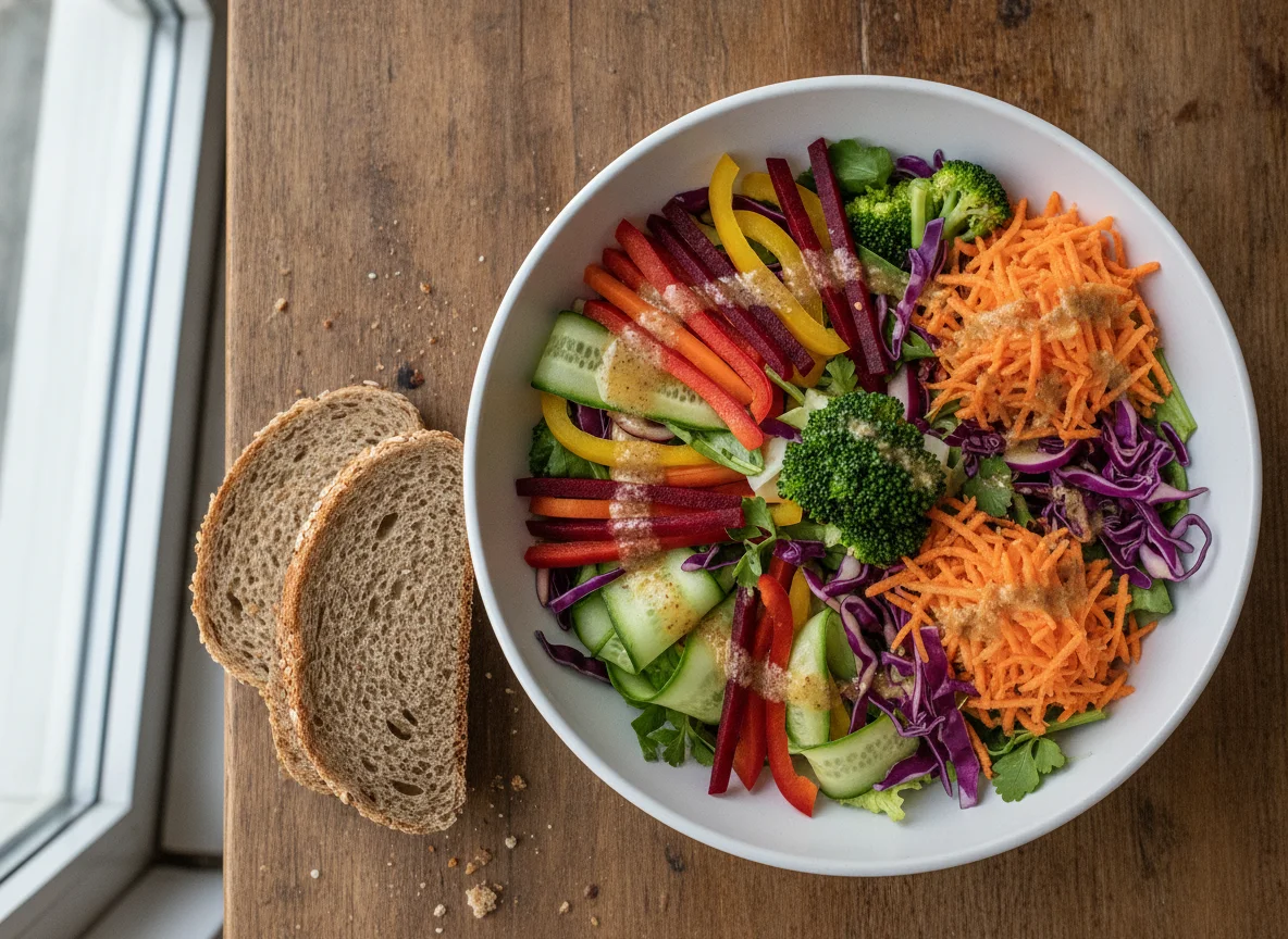Mixed Salad Bowl with Whole Grain Bread photo