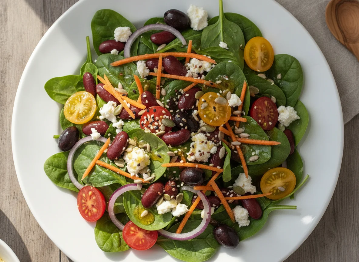 Mixed Salad Plate with Kidney Beans and Feta photo