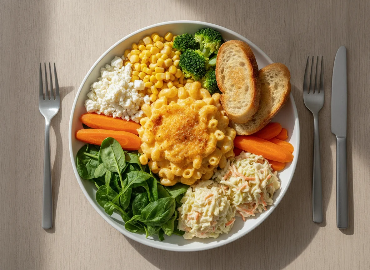 Mixed Salad Plate with Macaroni and Cheese photo