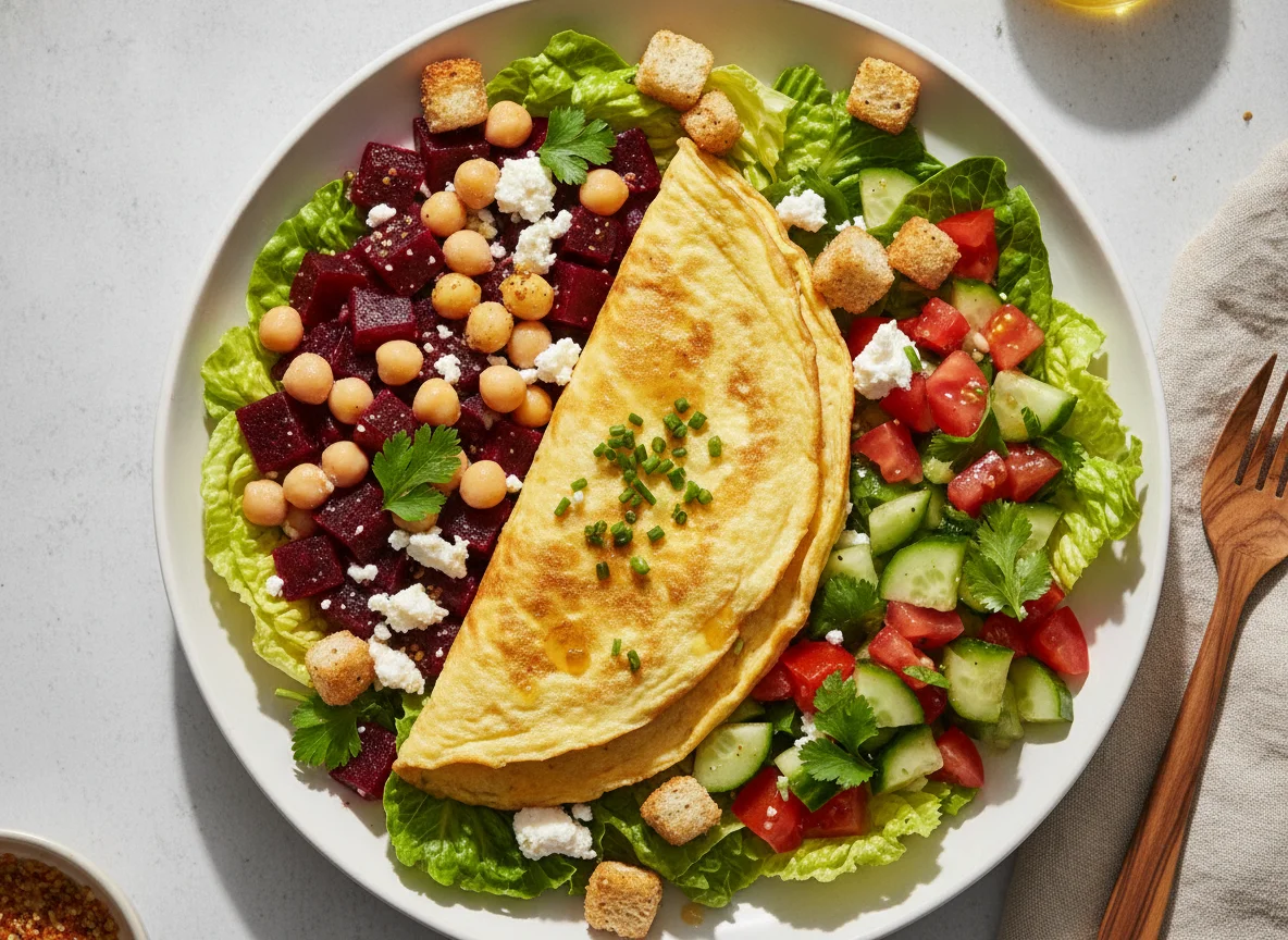 Mixed Salad Plate with Omelette and Beetroot photo
