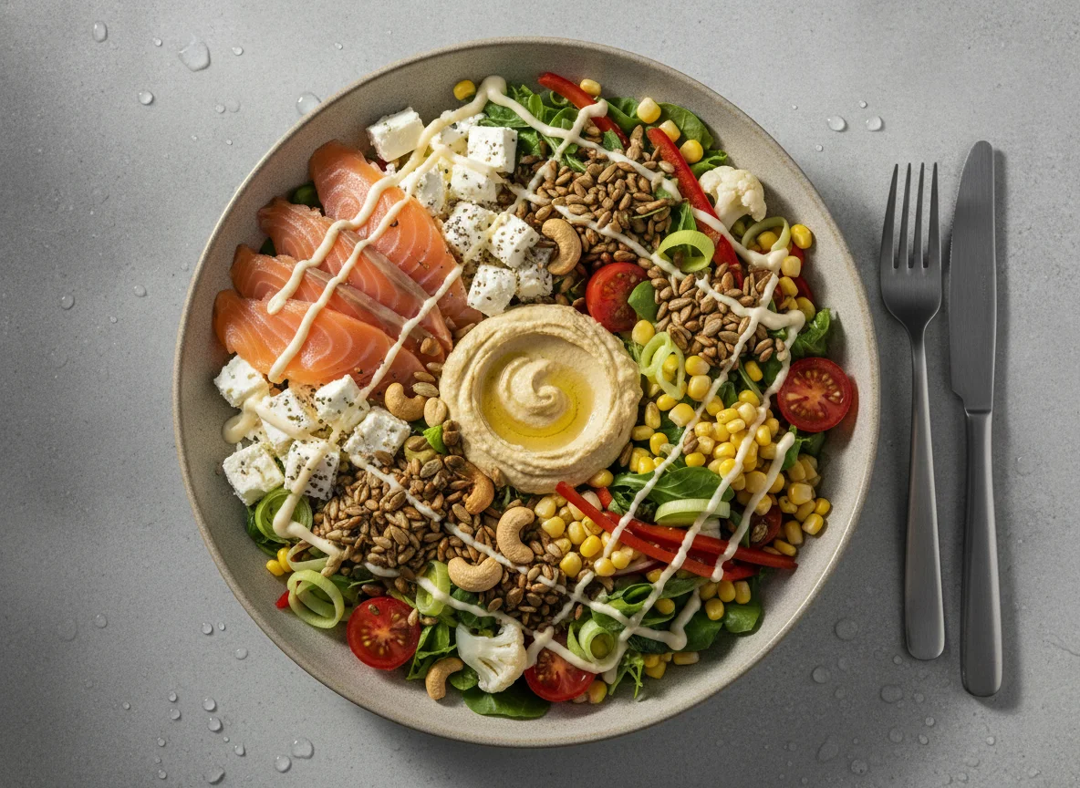 Mixed Salad Plate with Smoked Salmon and Feta photo