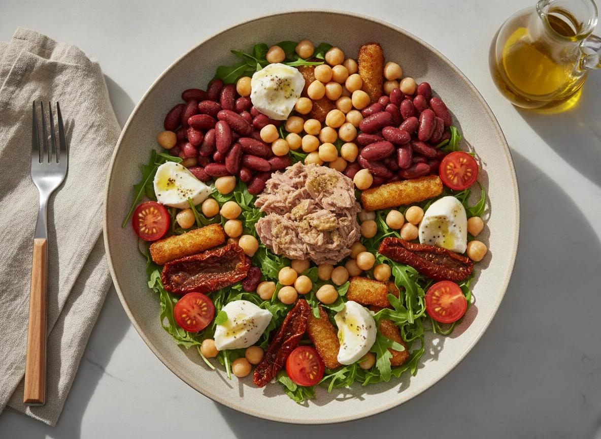 Mixed Salad Plate with Tuna, Beans, and Mozzarella photo