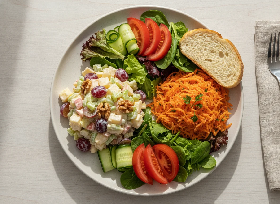 Mixed Salad Plate with Waldorf Salad and Carrot Salad photo