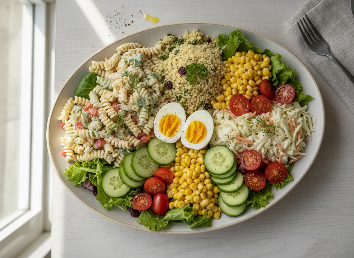 Mixed Salad Platter with Egg and Pasta photo