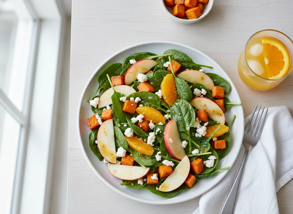 Mixed Salad with Apple and Juice photo