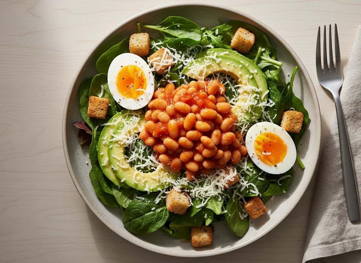 Mixed Salad with Baked Beans and Eggs photo