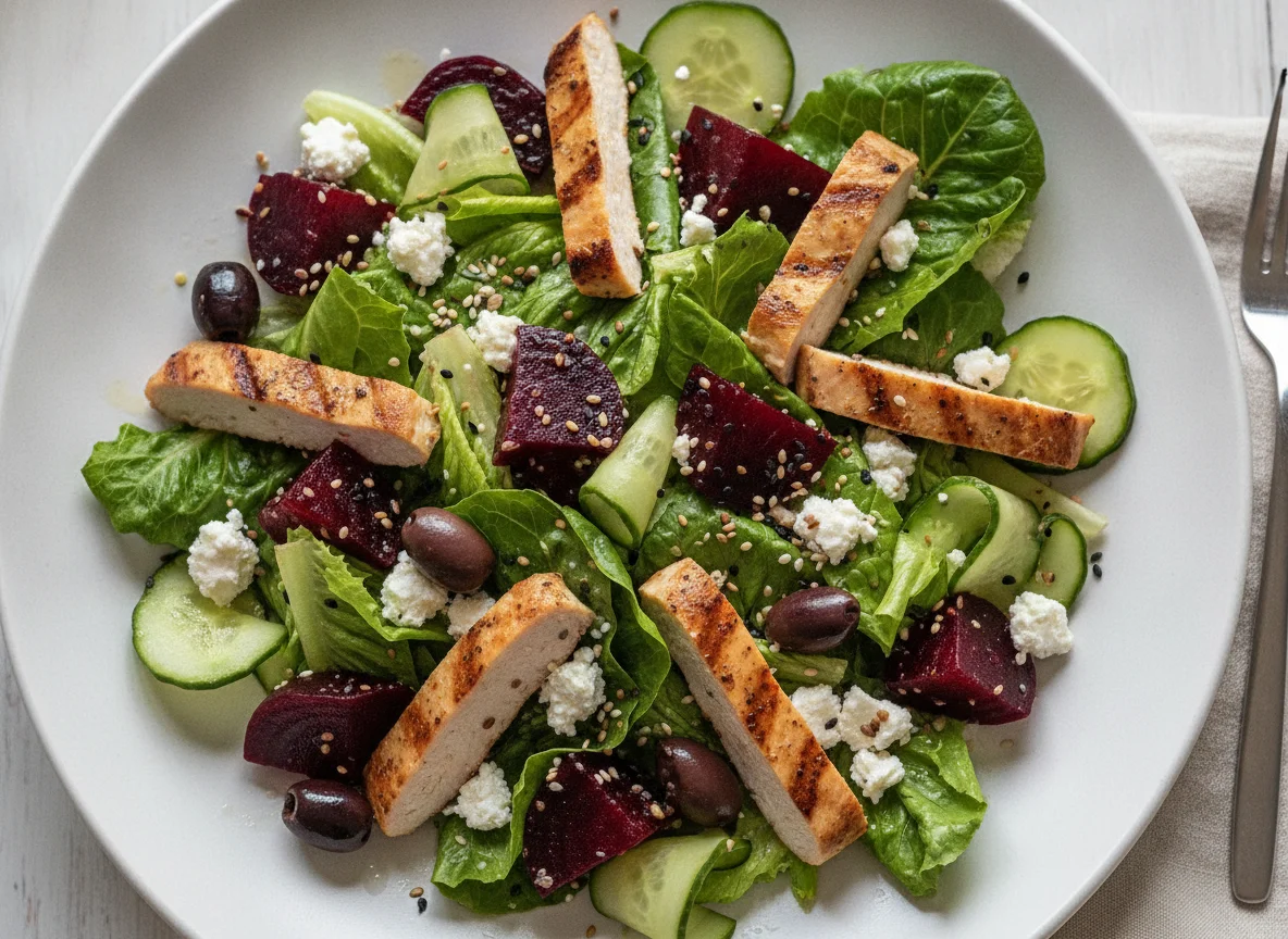Mixed Salad with Beetroot, Feta, and Chicken photo