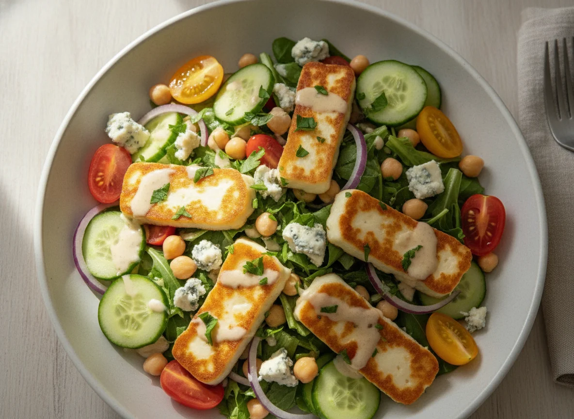 Mixed Salad with Blue Cheese and Fried Halloumi photo
