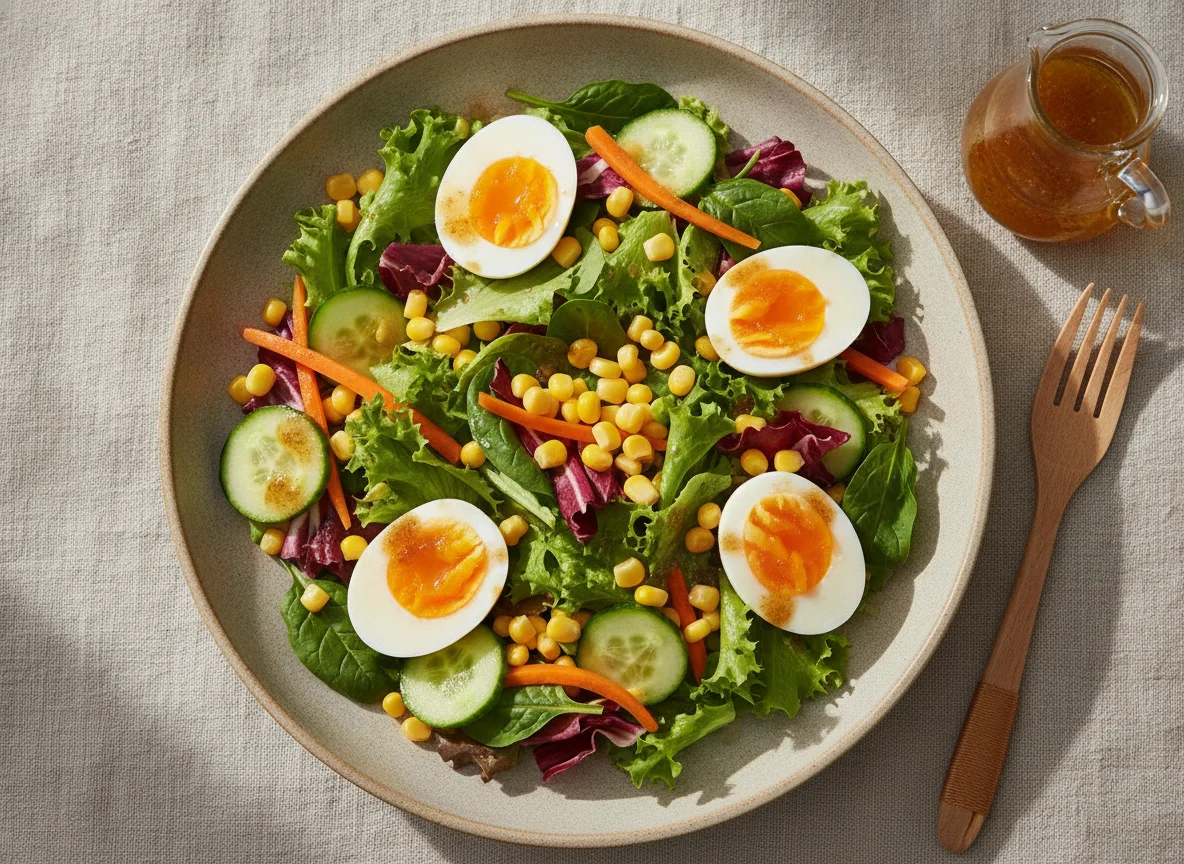 Mixed salad with boiled eggs photo