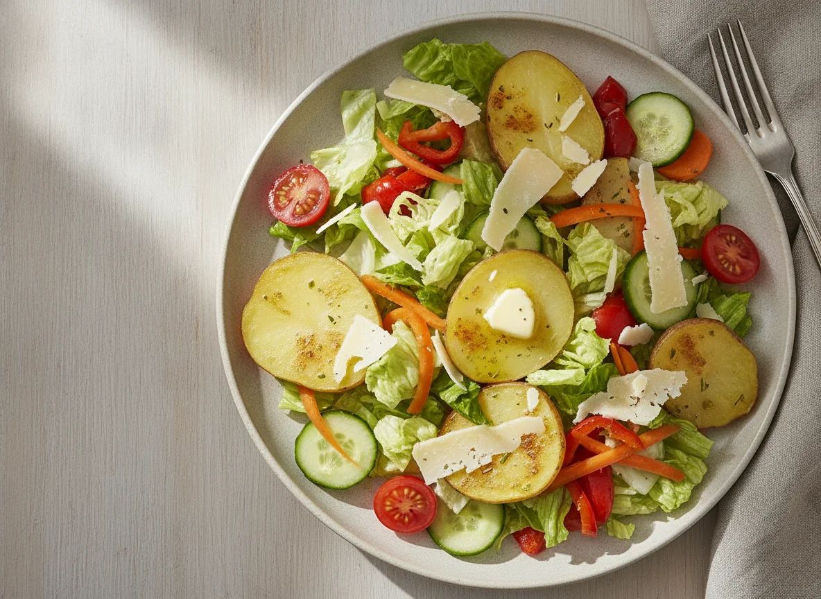 Mixed Salad with Boiled Potatoes and Cheese photo