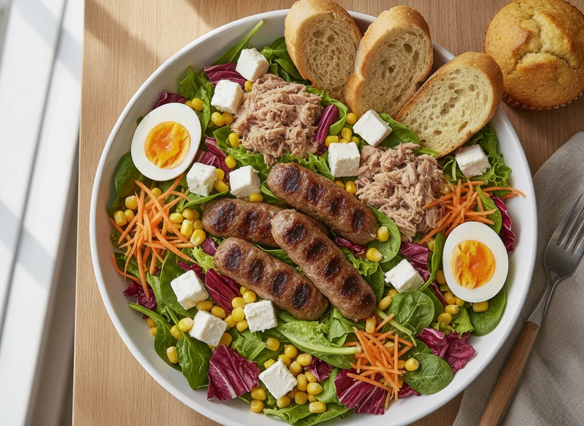 Mixed Salad with Cevapi, Eggs, and Tuna photo