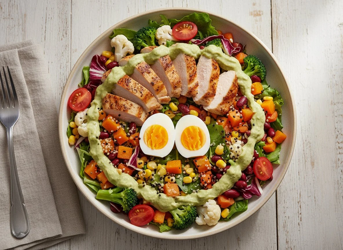 Mixed Salad with Chicken and Avocado Dressing photo