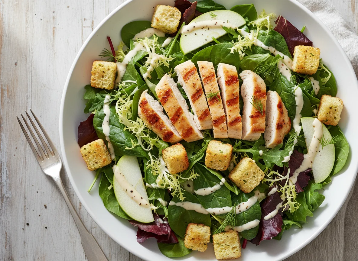 Mixed Salad with Chicken and Croutons photo