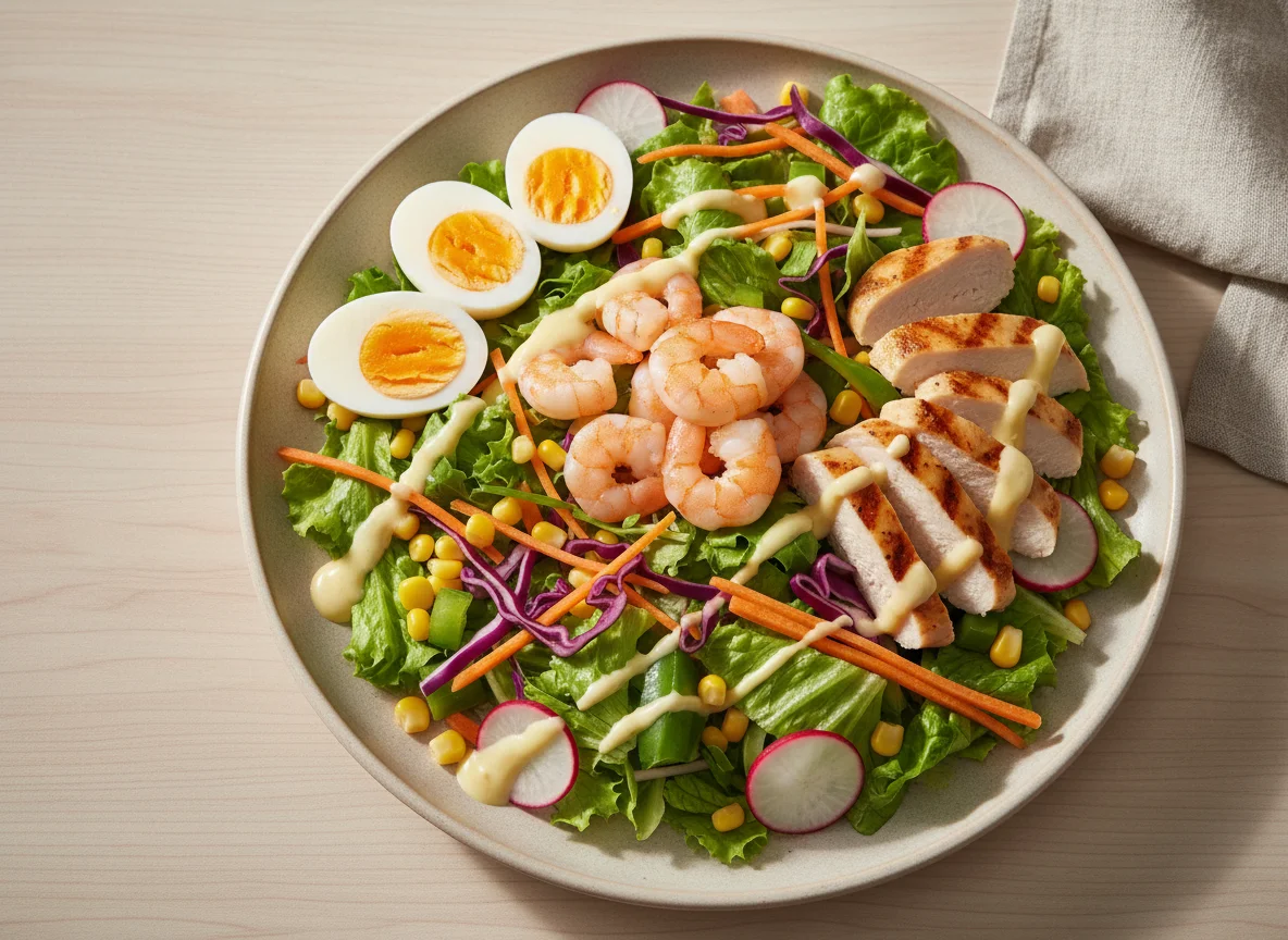 Mixed Salad with Chicken, Shrimp, and Egg photo
