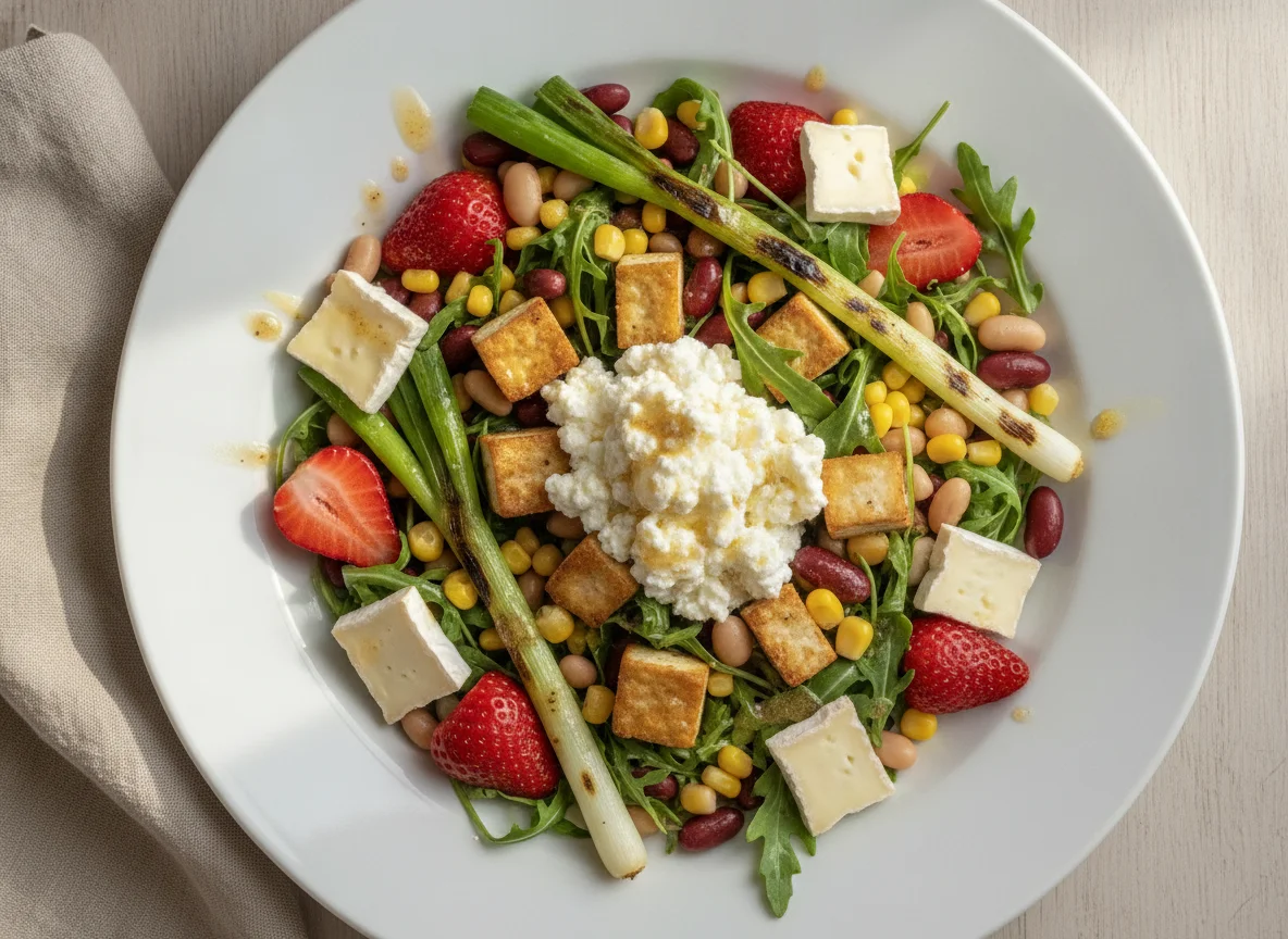 Mixed Salad with Cottage Cheese, Strawberries, and Beans photo