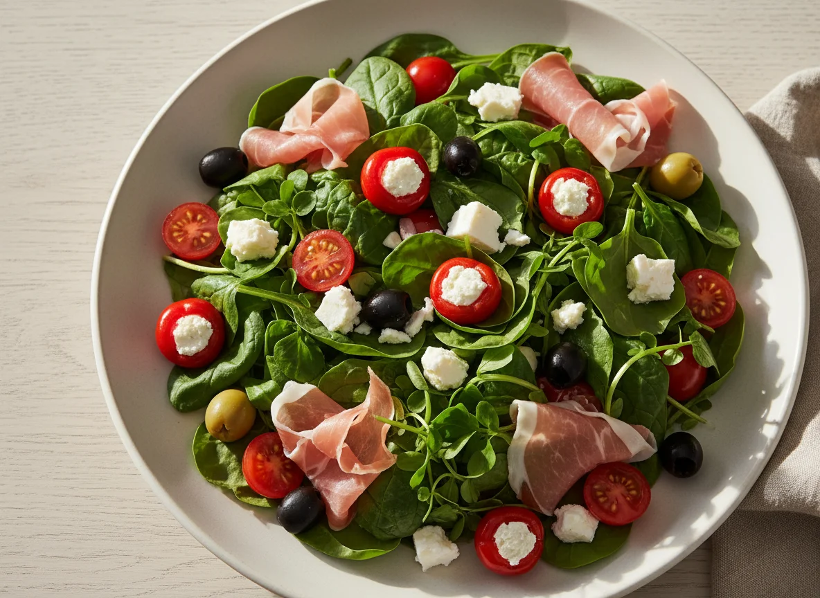 Mixed Salad with Cured Meats and Stuffed Peppers photo