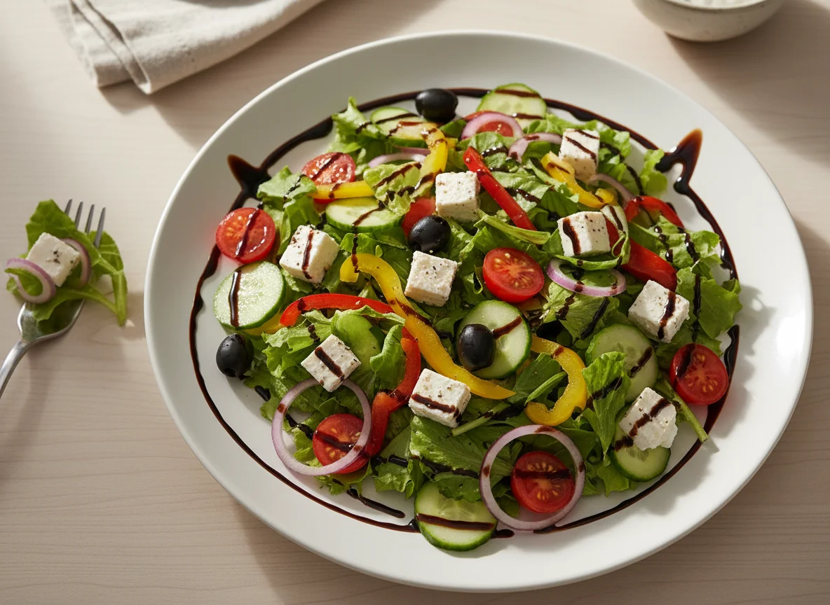 Mixed Salad with Feta and Balsamic Glaze photo
