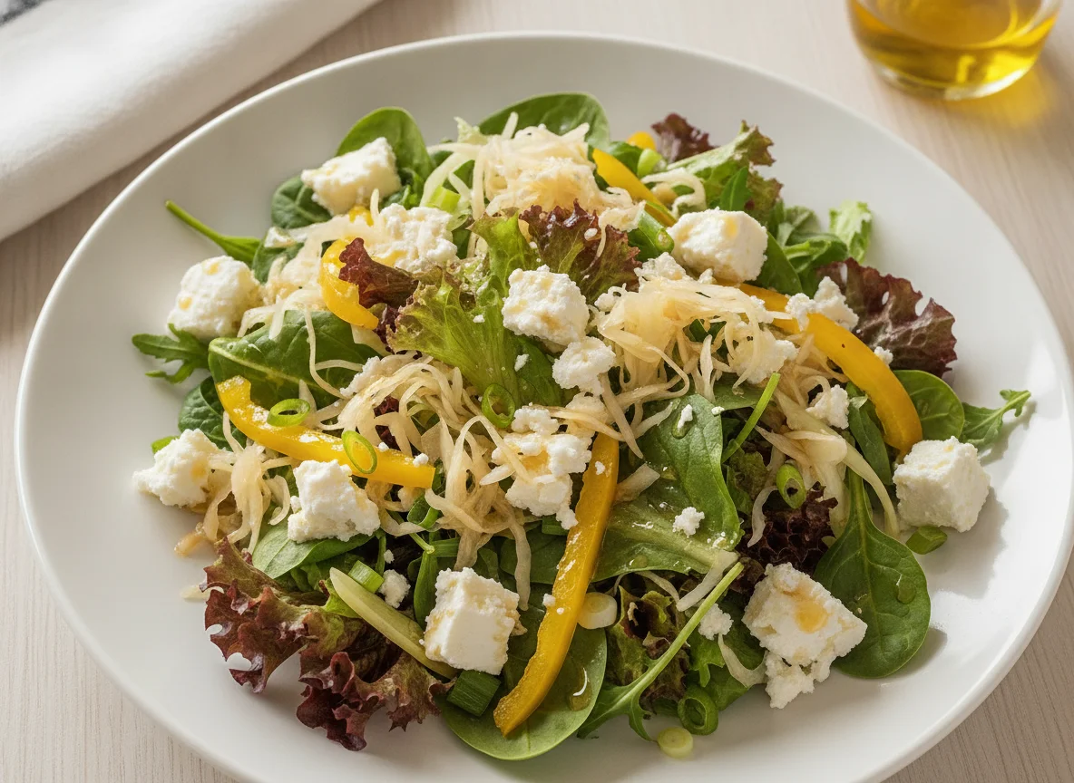 Mixed salad with feta and sauerkraut photo