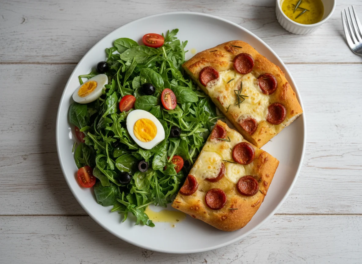 Mixed Salad with Focaccia and Egg photo