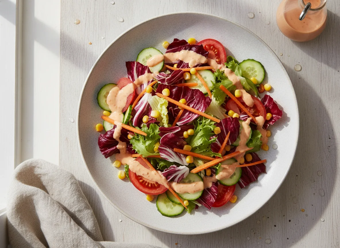 Mixed salad with French dressing photo