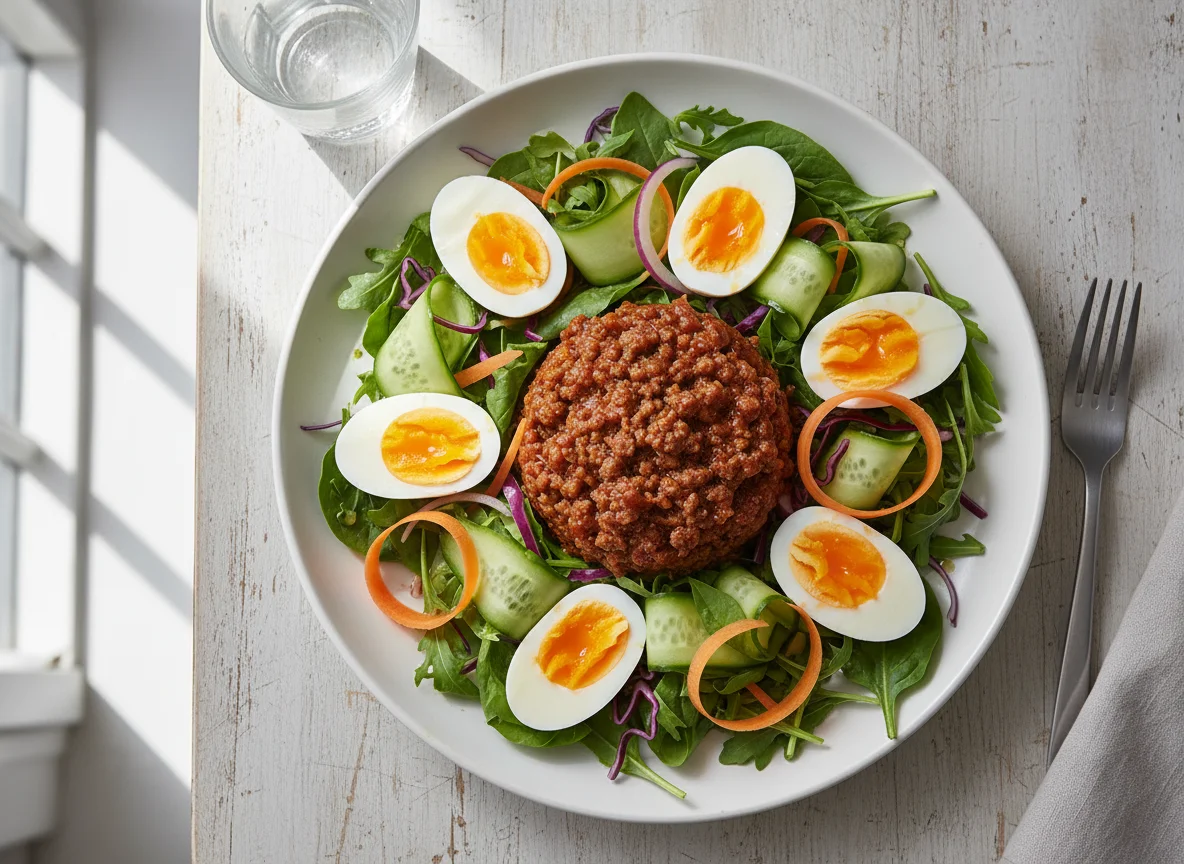 Mixed Salad with Ground Meat and Egg photo