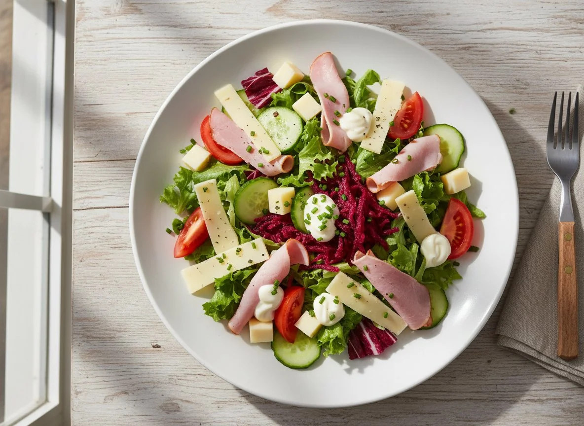 Mixed Salad with Ham and Cheese photo