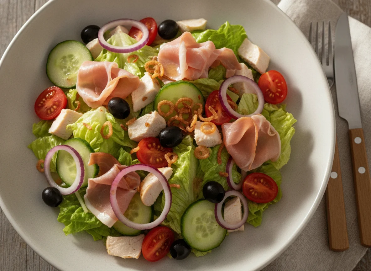 Mixed Salad with Ham and Chicken photo