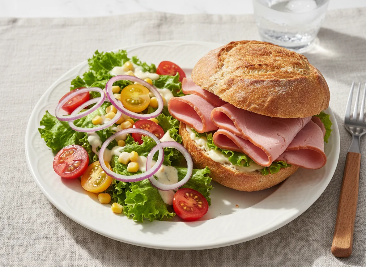 Mixed Salad with Ham Sandwich photo
