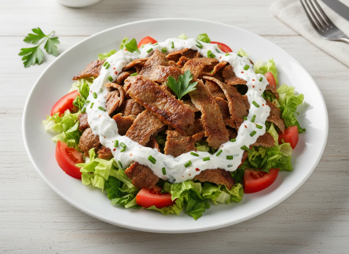 Mixed Salad with Kebab Meat and Sauce photo