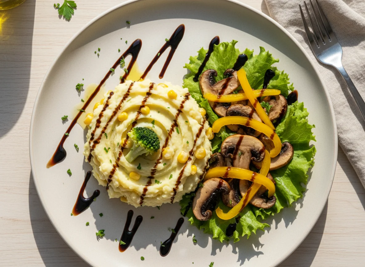 Mixed Salad with Mashed Potato and Vegetables photo