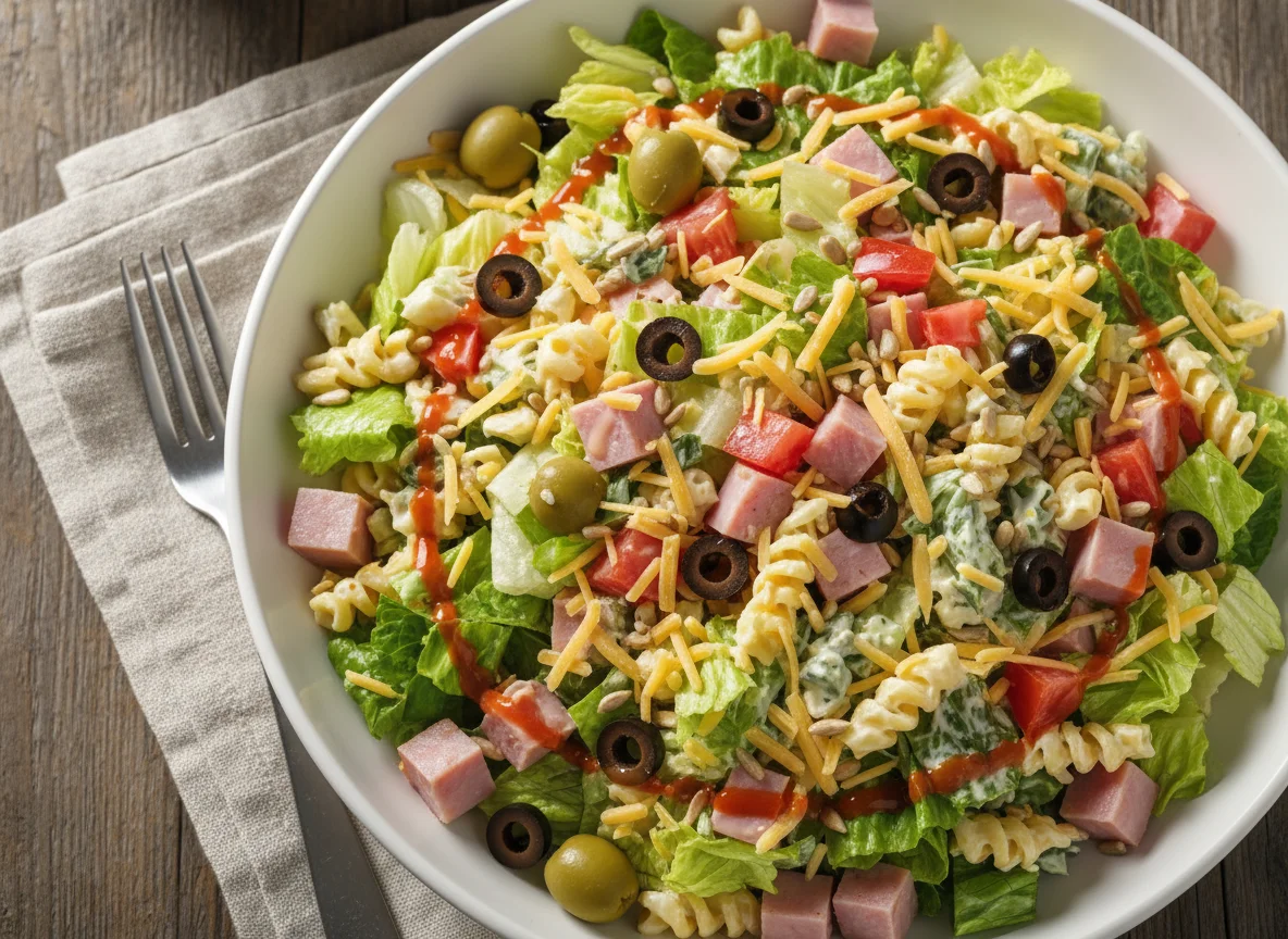 Mixed Salad with Pasta and Ham photo