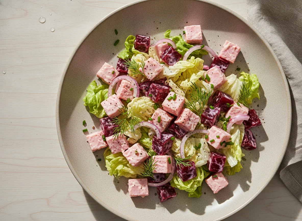 Mixed Salad with Processed Meat and Beets photo