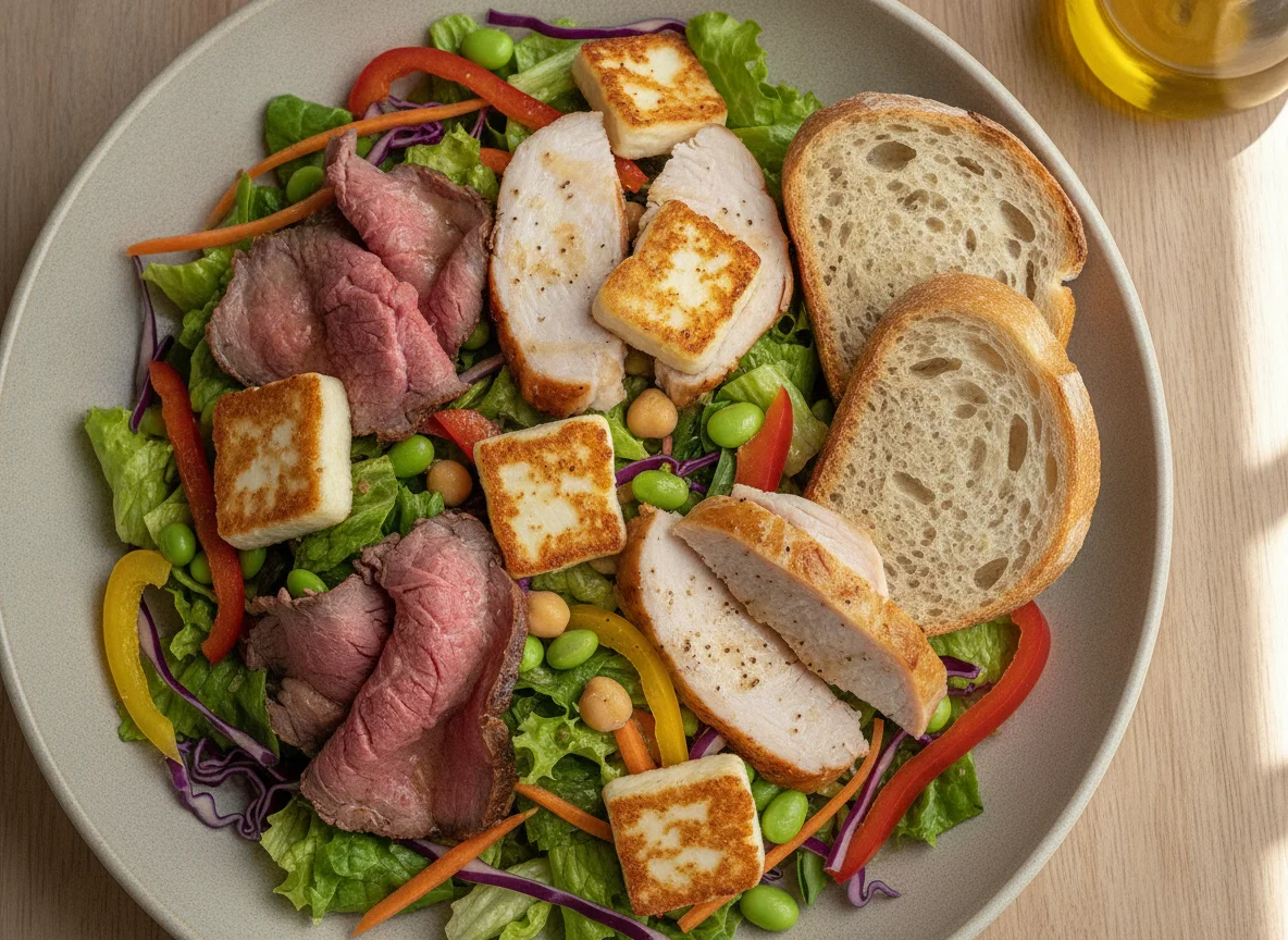 Mixed Salad with Roast Beef, Turkey, and Fried Halloumi photo
