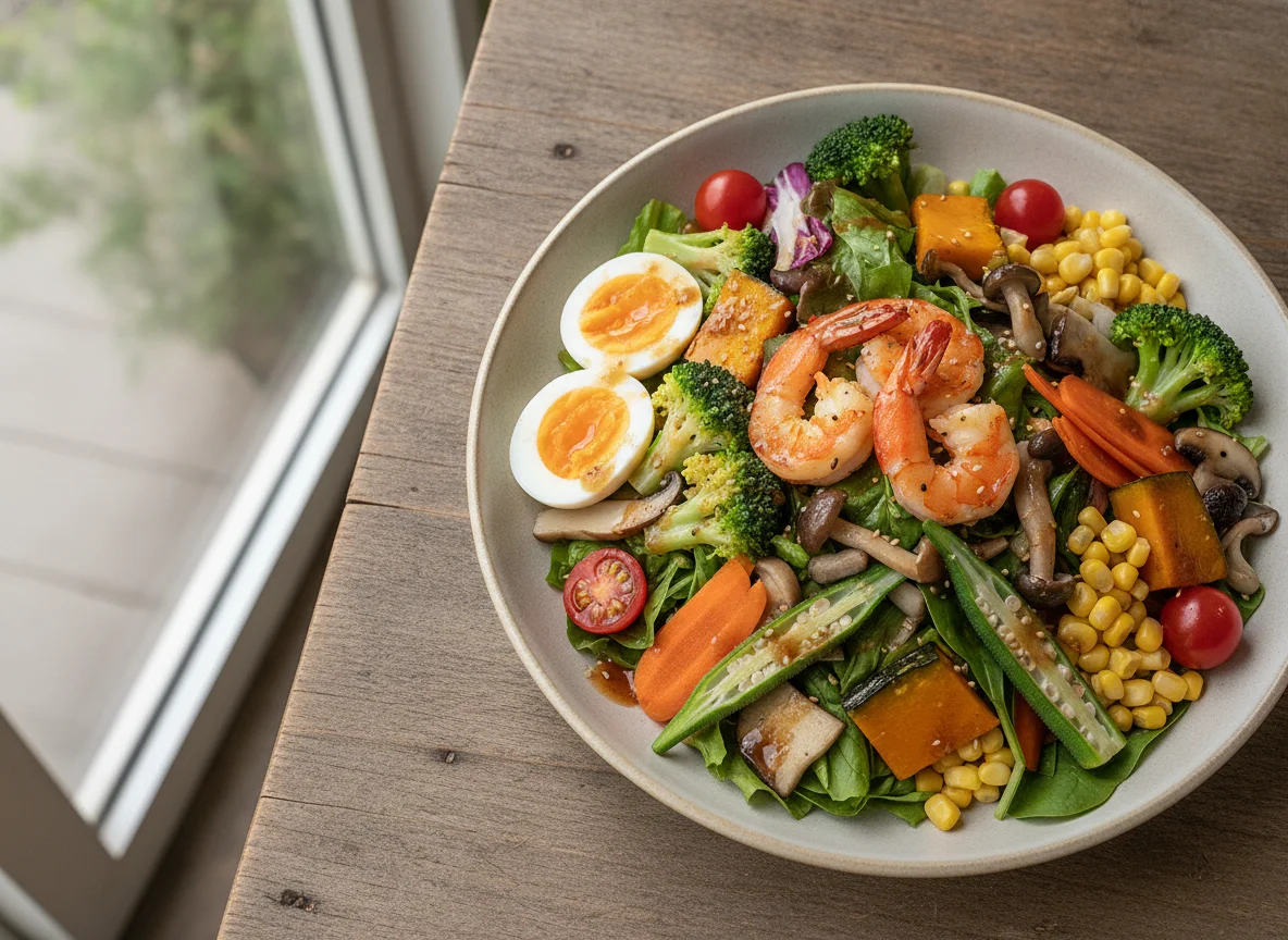 Mixed Salad with Shrimp and Egg photo