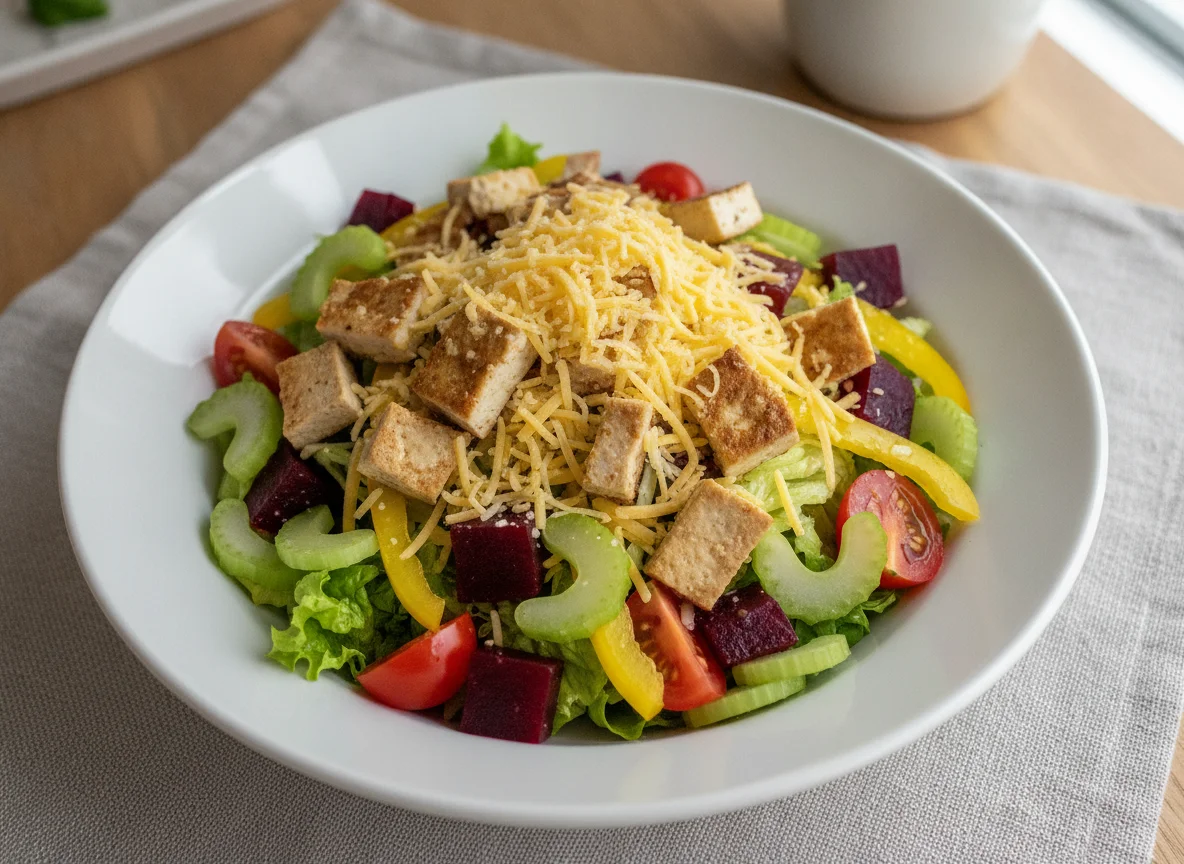 Mixed Salad with Tofu and Cheese photo